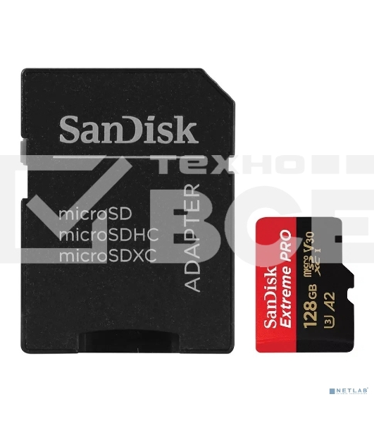Карта памяти SanDisk Extreme Pro с адаптером microSD UHS I Card 128GB for 4K Video on Smartphones, Action Cams & Drones 200MB/s Read, 90MB/s Write, Lifetime Warranty