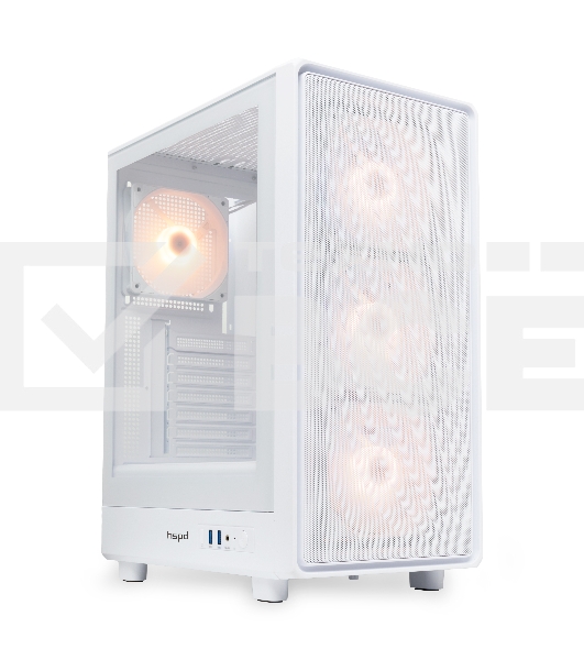 Компьютерный корпус HSPD M510, Mesh Mid Tower, белый, TG, 0.5 SPCC, 4x120мм ARGb ATX, mATX, mITX 180/280/160мм 1x2.5