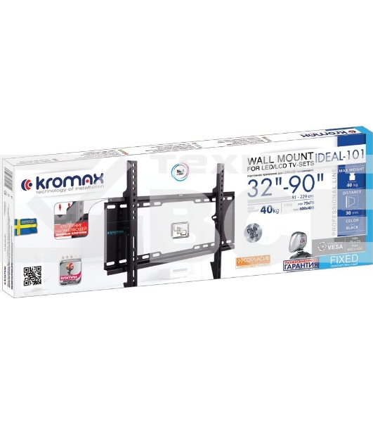 Кронштейн для телевизора Kromax IDEAL-101 черный 32'-90' макс.40кг настенный фиксированный
