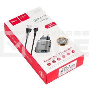 Сетевое зарядное устройство + Кабель Type-C HOCO HC-16293 C12Q/1m/QC 3.0/1 USB/Выход: 5V_9V_12V, 18W, черный