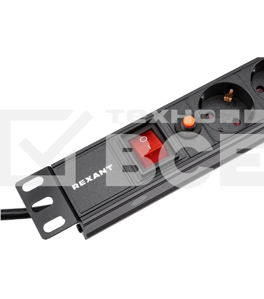 Блок распределения питания Rexant для 19' шкафов, горизонтальный, 6 розеток СЕЕ 7/4, 16A, фильтр, выкл, алюм корп, шнур 2м, вилка СЕЕ 7/7