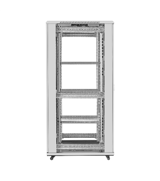 Шкаф телекоммуникационный 19' напольный 42U ExeGate EC-FS-42U.800.1000.G.V.GREY (19”, 42U, 800x1000x2054mm (ШхГхВ), передняя дверь закаленное стекло, задняя двойная перфорированная дверь, съемные боковые панели, пыле- и влагозащита IP20, встроенный вентиляционный модуль, 1 полка в комплекте, светло-серый RAL 7035, 3 коробки)