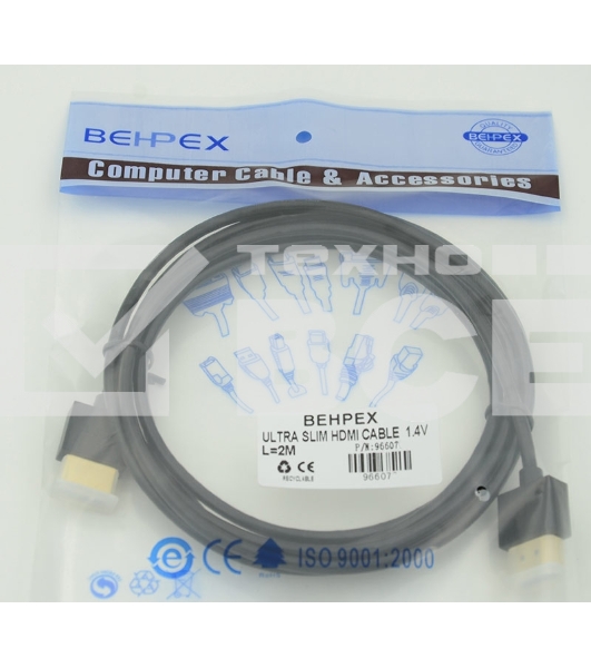 Кабель HDMI Gold Plated Connector, Ver1.4, Ultra Slim HDMI(19pin)/HDMI(19pin) (3м) феррит.кольца позолоченные контакты