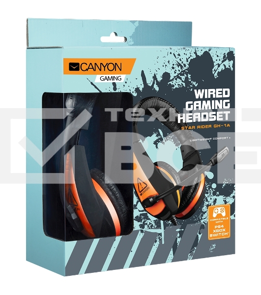 Гарнитура CANYON Gaming headset 3.5mm jack with adjustable microphone and volume control, with 2in1 3.5mm adapter, cable 2M, Black, 0.23kg