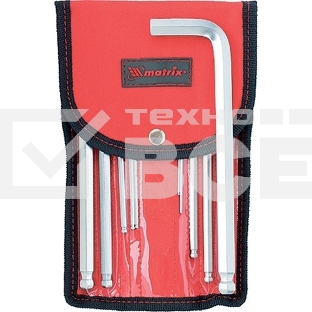 Набор ключей имбусовых Matrix HEX, 1,5–12 мм, CrV, 10 шт., удлиненные с шаром, сатин., чехол