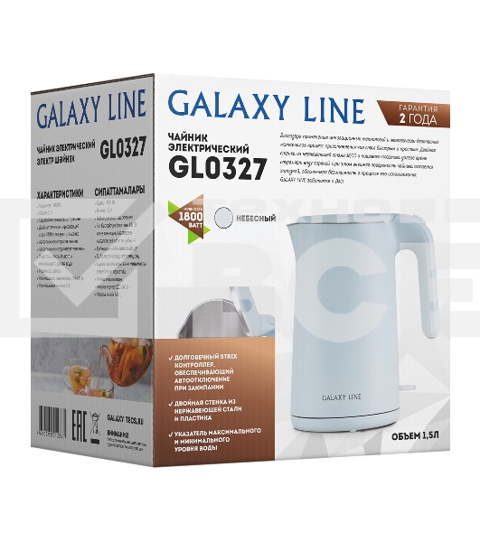 Чайник электрический Galaxy Line GL 0327, небесный, пластик, 1800 Вт, 1,5 л