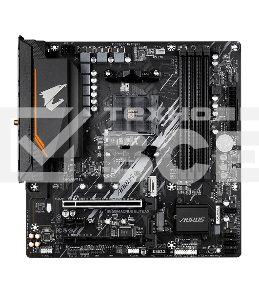 Материнская плата Gigabyte B550M AORUS ELITE AX, Socket AM4, AMD B550, 4xDDR4, 4xSATA, 2xM.2, 1xPCI-E 4.0 x16, 1xPCI-E 3.0 x4, 1xPCI-E x1, 1xDVI-D, 1xHDMI, 1x 1Gb LAN, 4xUSB-A 3.2 Gen 1, 4xUSB-A 2.0, 3x3.5 мм, 7.1, Micro-ATX
