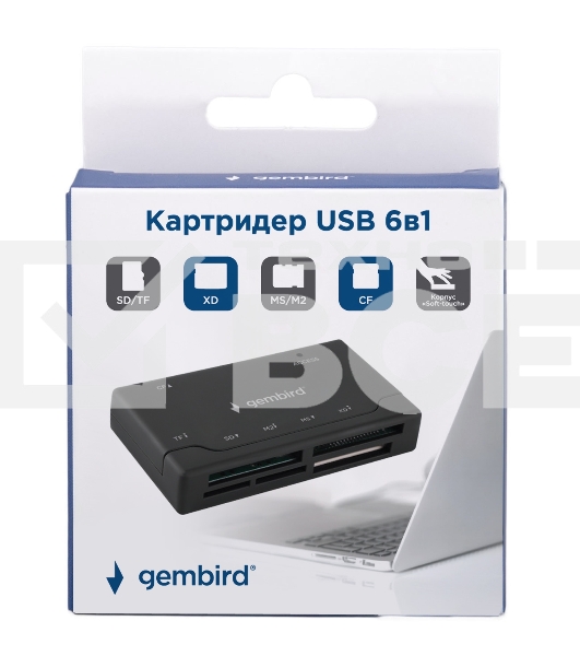 Кард-ридер Gembird FD2-MSD-4/черный/SD/TF/MicroSD/XD/MS/M2/CF/USB 2.0/пластик