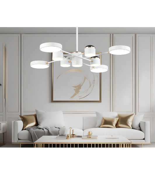 Люстра светодиодная на штанге Ambrella light FL51627/9+4 WH/FGD белый/золото 132W 3000-6000K D850*370 (без ПДУ)