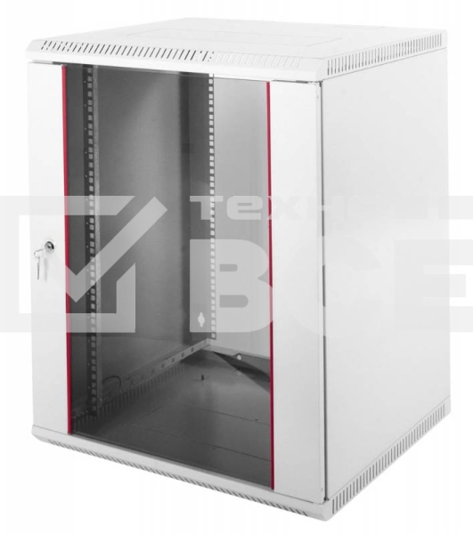 Шкаф телеком. настенный разборный 15U (600х650) дверь стекло, цвет серый RAL 7035