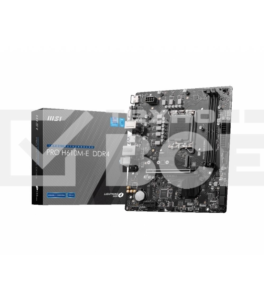 Материнская плата MSI PRO H610M-E DDR4, LGA 1700, Intel H610, 2xDDR4, 4xSATA, 1xM.2, 1xPCIe 4.0 x16, 1xPCIe 4.0 x1, 1xHDMI, 1xVGA, 1xRJ45 1Gb, 2xUSB-A 3.2 Gen 1, 4xUSB-A 2.0, 3x3.5мм, 7.1, mATX