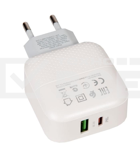 Сетевое зарядное устройство BOROFONE BA46A Premium, один порт USB, один порт Type-C, PD, 18W, 5V, 3.0A, белый