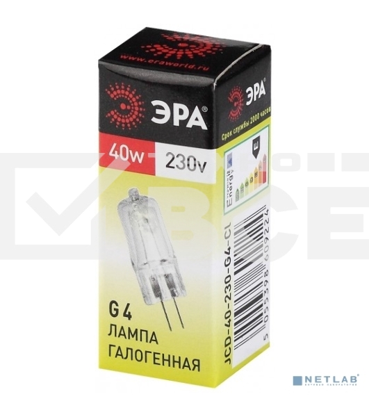 Лампа галогенная ЭРА G4-JCD-40W-230V-Cl(100/1000)