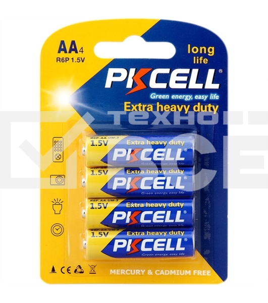 Солевой элемент питания PKCELL R6P-4B тип - AA 4 шт в блистере