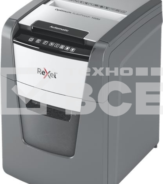 Шредер Rexel Optimum AutoFeed 100M черный с автоподачей (секр.P-5)/фрагменты/100лист./34лтр./скрепки/скобы/пл.карты