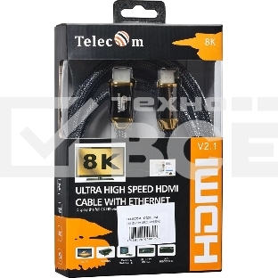 Кабель HDMI 19M/M,ver. 2.1, 8K@60 Hz 3m метал разъемы, нейлоновая оплетка Telecom <TCG300-3M>