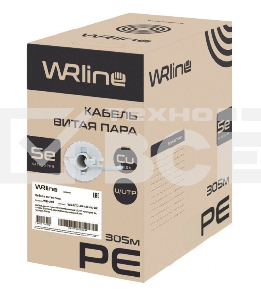 Кабель информационный WRline WR-UTP-4P-C5E-PE-BK кат.5E U/UTP 4X2X24AWG PE внешний 305м черный