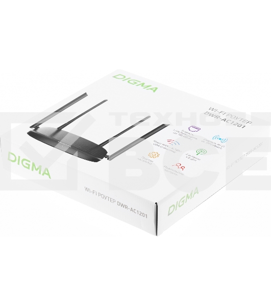 Роутер беспроводной Digma DWR-AC1201 AC1200 10/100BASE-TX черный (упак.:1шт)