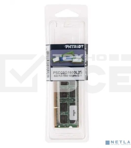 Оперативная память Patriot, DDR3L, 8GB (1x8 GB), 1600 MHz, CL11, SO-DIMM