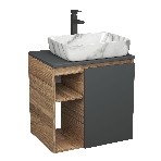 Тумба Bau Dream Blackwood 60 правая, графит, раковина BAU Hotel 51х39, мрамор, смеситель для раковины высокий Hotel Black, черный, фото 1