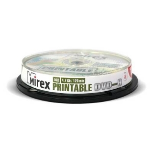 Диск DVD-R Mirex 4.7 Gb, 16x, Cake Box (10), Ink Printable (10/300)