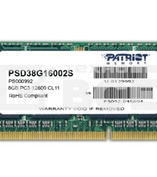 Оперативная память Patriot, DDR3, 8GB (1x8 GB), 1600 MHz, CL11, SO-DIMM