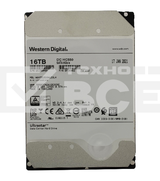 Жесткий диск Western Digital Original SATA-III 16Tb 0F38462/0F38468 WUH721816ALE6L4 OEM Ultrastar DC HC550 (7200rpm) 512Mb 3.5'
