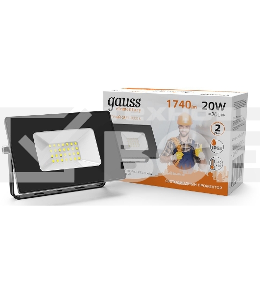 Прожектор светодиодный GAUSS 613527120 LED 20W 1300lm IP65 3000К черный 1/60