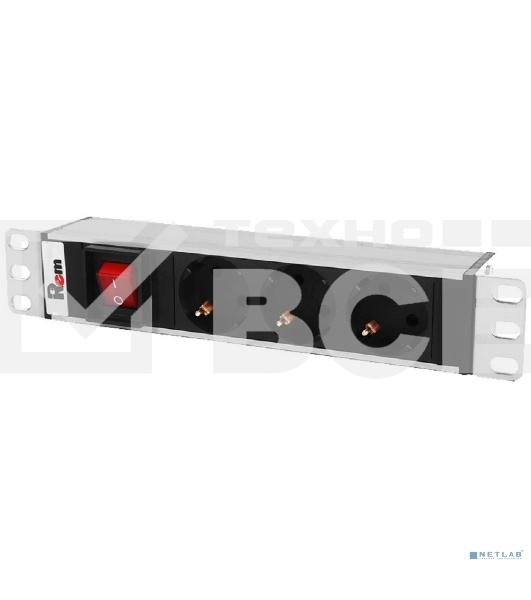 Блок розеток ЦМО Rem-10 без шнура с выкл., 3 Schuko, вход IEC 60320 C14, 10A, алюм., 10