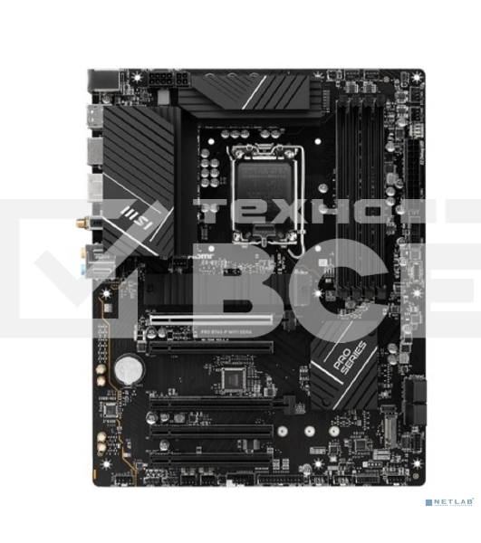 Материнская плата MSI PRO B760-P WIFI DDR4, LGA 1700, Intel B760, 4xDDR4, 4xSATA, 2xM.2, 1xPCIe 4.0 x16, 1xPCIe 4.0 x4, 3xPCIe 3.0 x1, 1xHDMI, 1xDP, 1xRJ45 2.5Gb, Wi-Fi 6E, Bluetooth 5.3, 1xUSB-C 3.2 Gen 2, 2xUSB-A 3.2 Gen 2, 4xUSB-A 2.0, 5x3.5мм, TOSLINK