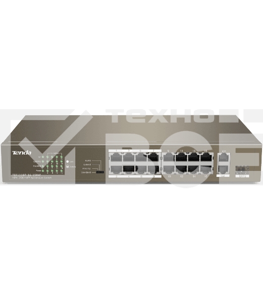 Коммутатор неуправляемый IP-COM F1118P-16-150W PoE, 18 портов, 18х100 Мбит/с, 2x1 Гбит/с, PoE 16х30 Вт (до 130Вт)