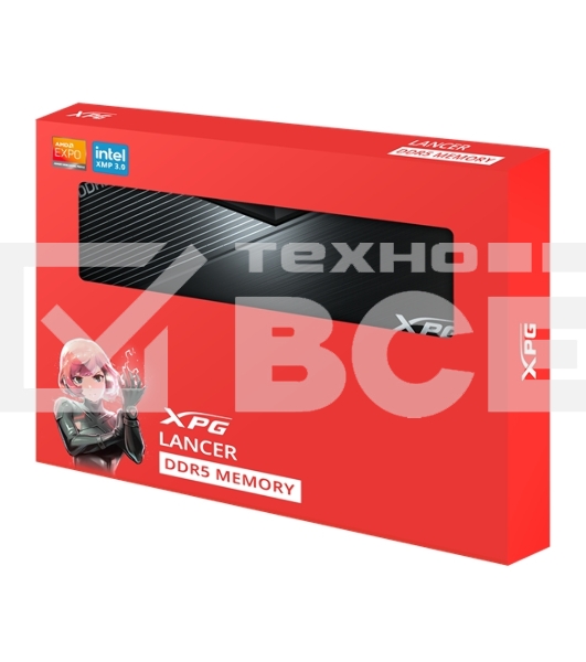 Оперативная память XPG Lancer, DDR5, 64GB (2x32GB), 6400MHz, CL32, с радиаторами, чёрный