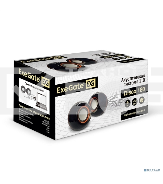 Акустическая система 2.0 ExeGate EX287053RUS Disco 180 (питание USB, 2х3Вт (6Вт RMS), 100-20000Гц, черный)