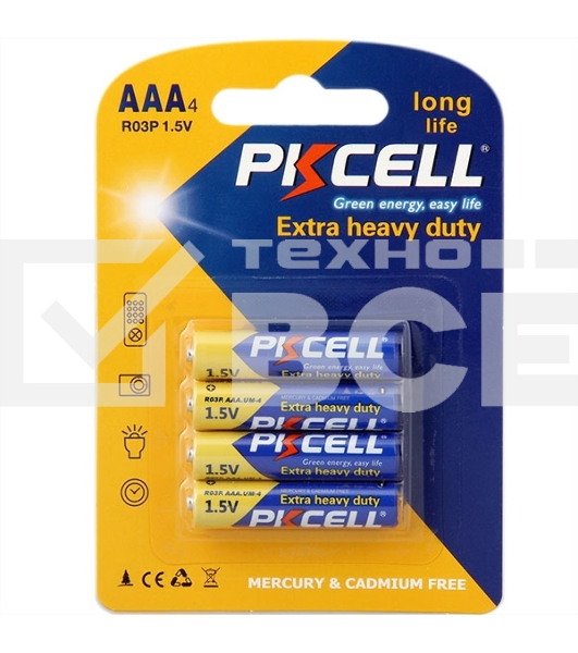 Солевой элемент питания PKCELL R03P-4B тип - AAА 4 шт в блистере