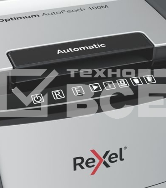 Шредер Rexel Optimum AutoFeed 100M черный с автоподачей (секр.P-5)/фрагменты/100лист./34лтр./скрепки/скобы/пл.карты