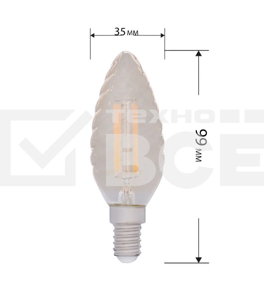 Лампа светодиодная филаментная Rexant Витая свеча LCW35 7.5 Вт 600 Лм 2400K E14 золотистая колба