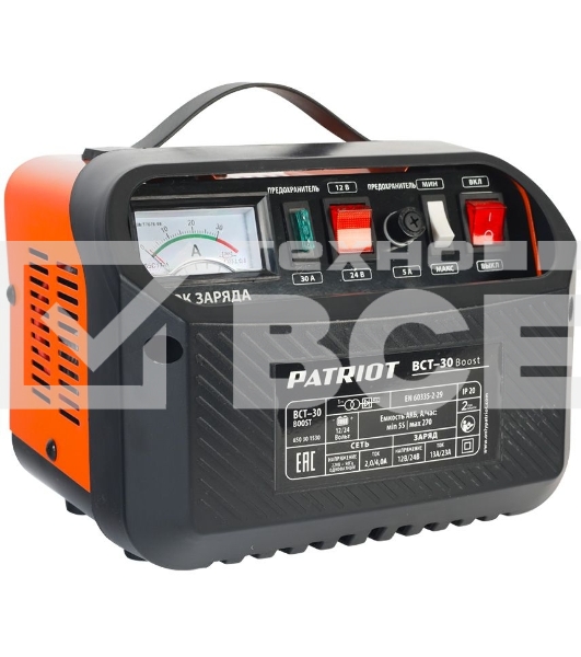 Устройство пуско-зарядное PATRIOT BCT-30 Boost 220В±15% 900Вт 12/24В зарядmax23А 55-270А/ч 7.3кг