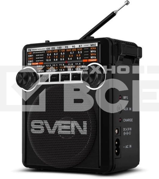 Радиоприемник АС SVEN SRP-355, черный (3 Вт, FM/AM/SW, USB, SD/microSD, фонарь, встроенный аккумулятор) АС SVEN SRP-355, черный (3 Вт, FM/AM/SW, USB, SD/microSD, фонарь, встроенный аккумулятор)