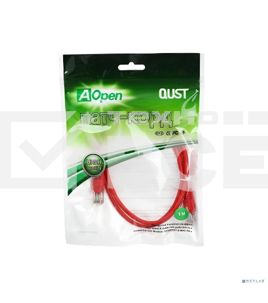 Патч-корд литой Aopen/Qust UTP кат.5е 1м красный