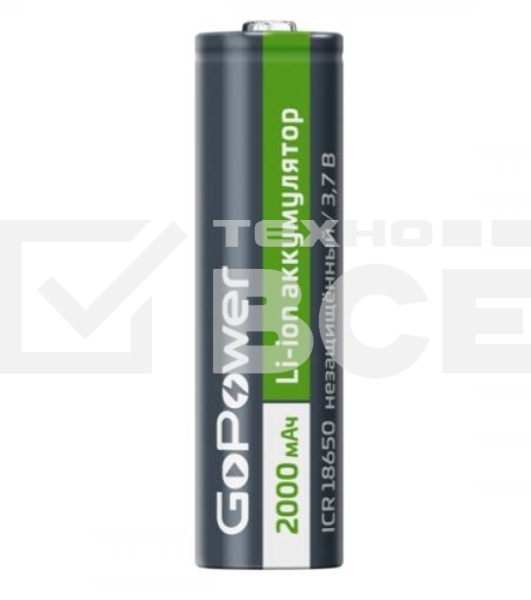 Аккумулятор GoPower Li-ion IMR18650 PC1 20A 3.7V 2500mAh без защиты выс.ток плос.конт.