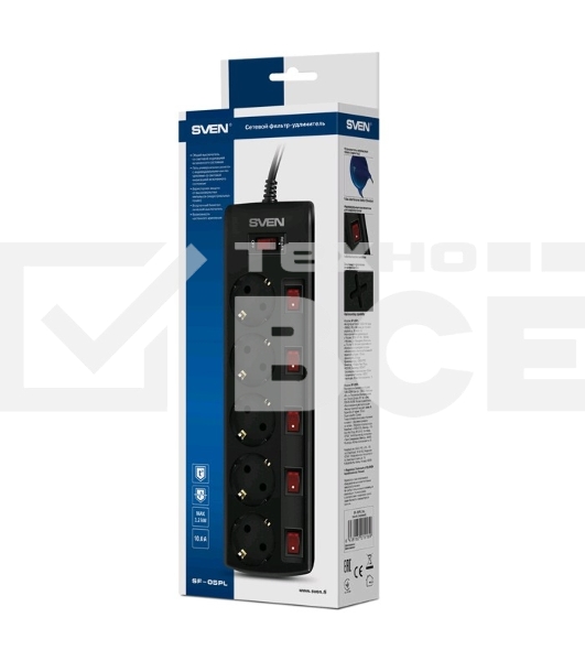 Сетевой фильтр Sven SF-05PL 3,0 м (5 розеток) черный 