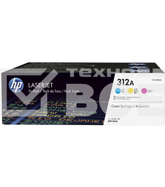 Картридж лазерный набор Hewlett-Packard 312A CF440AM голубой, желтый, пурпурный для HP CLJ Pro M476 2400стр.