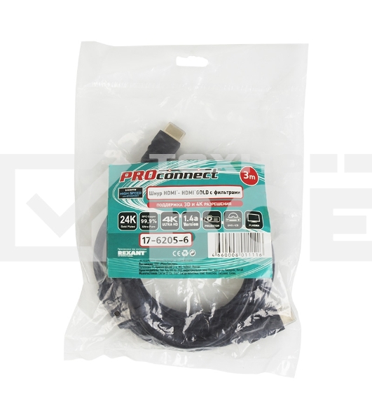 Кабель Proconnect Шнур HDMI - HDMI gold 3М с фильтрами (PE bag)