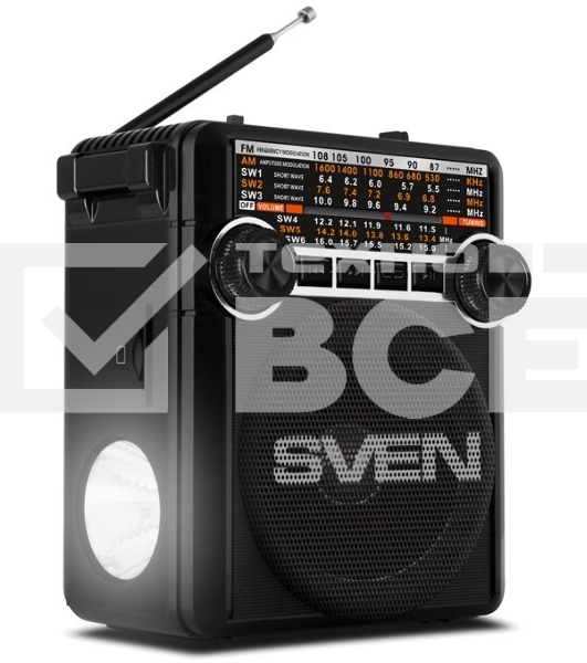 Радиоприемник АС SVEN SRP-355, черный (3 Вт, FM/AM/SW, USB, SD/microSD, фонарь, встроенный аккумулятор) АС SVEN SRP-355, черный (3 Вт, FM/AM/SW, USB, SD/microSD, фонарь, встроенный аккумулятор)