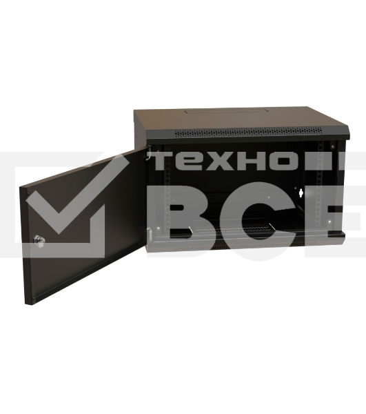 Шкаф коммутационный WRline (WR-TW-0645-SR-RAL9004) настенный 6U 600x450мм пер.дв.металл 2 бок.пан. 60кг черный 370мм 367мм IP20 сталь