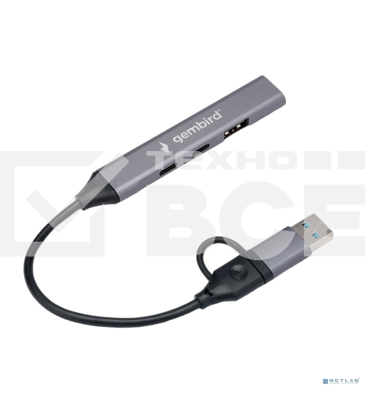 Разветвитель USB 3.0/2.0 Gembird, 4 порта: 2хType-C, 1хUSB 3.0, 1хUSB 2.0, кабель Type-C+USB