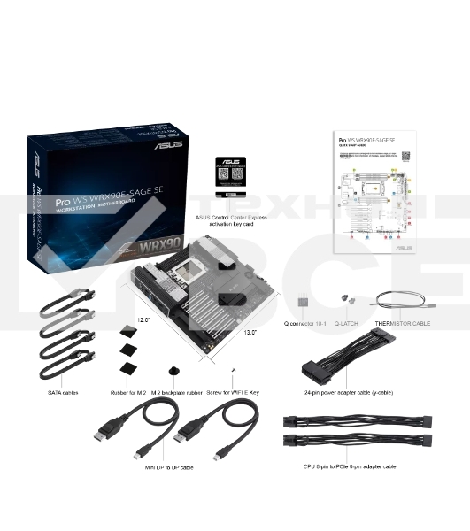 Материнская плата ASUS Pro WS WRX90E-SAGE SE, sTR5, AMD WRX90, 8xDDR5, 4xSATA, 4xM.2, 6xPCI-E 5.0 x16, 1xPCI-E 5.0 x8, 1xVGA, 2xMiniDP, 3x 10Gb LAN, 6xUSB-A 3.2 Gen 2, 1xUSB-A 2.0, 2xUSB-C USB4, 2x3.5 мм, 5.1, SSI EEB