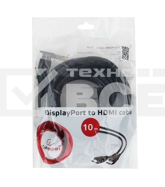 Кабель CablexpertDisplayPort->HDMI, 10м, 20M/19M, черный, экран, пакет