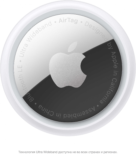 Трекер Apple AirTag, IP67, Bluetooth, NFC, Accelerometer, Speaker, CR2032 bat., d-31.9 mm, h-8 mm, 11 g - (4 Pack)