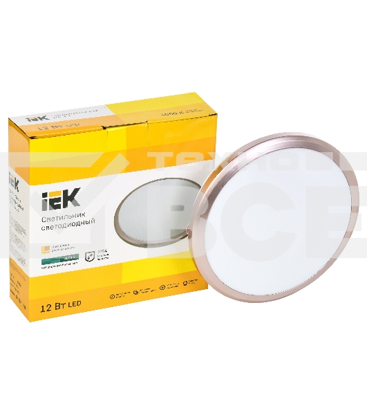 Светильник IEK LED ДПБ 3201 12Вт IP54 4000K круг розовое золото